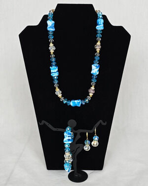 Teng Yue Charm & Beaded Jewelry Set Sea Blue & Clear Necklace Bracelet Earrings